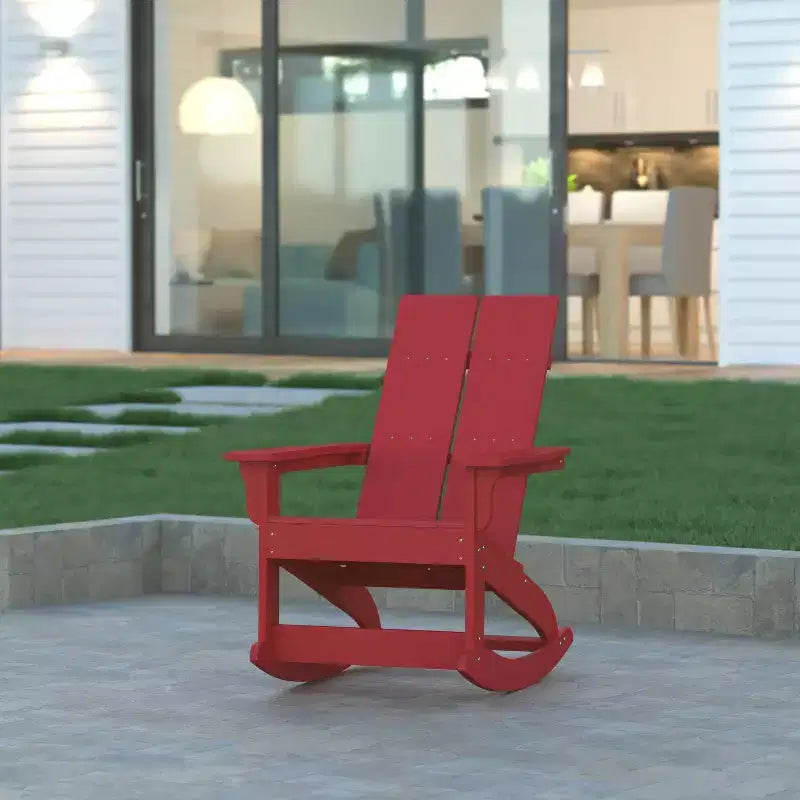 Emma and Oliver Modern All-Weather Poly Resin Adirondack Rocking Chair for Indoor/Outdoor Use