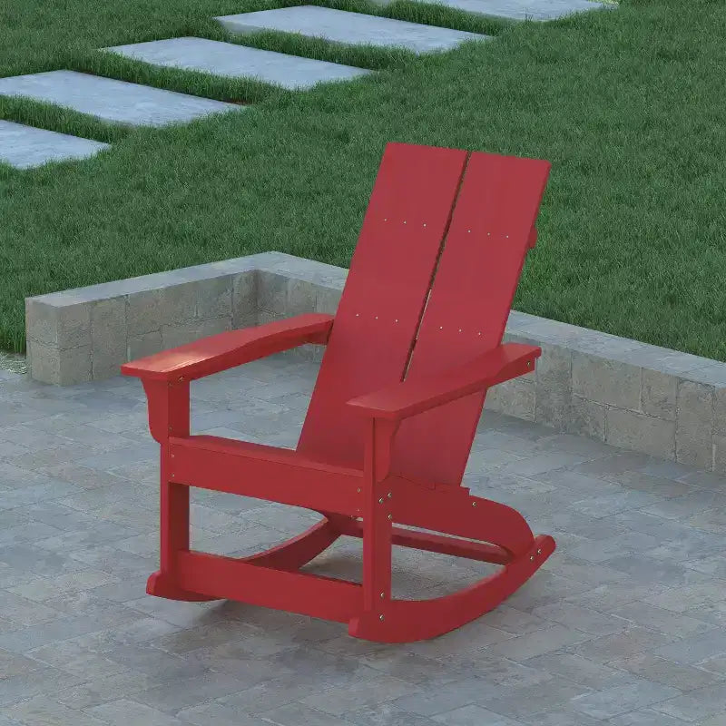 Emma and Oliver Modern All-Weather Poly Resin Adirondack Rocking Chair for Indoor/Outdoor Use