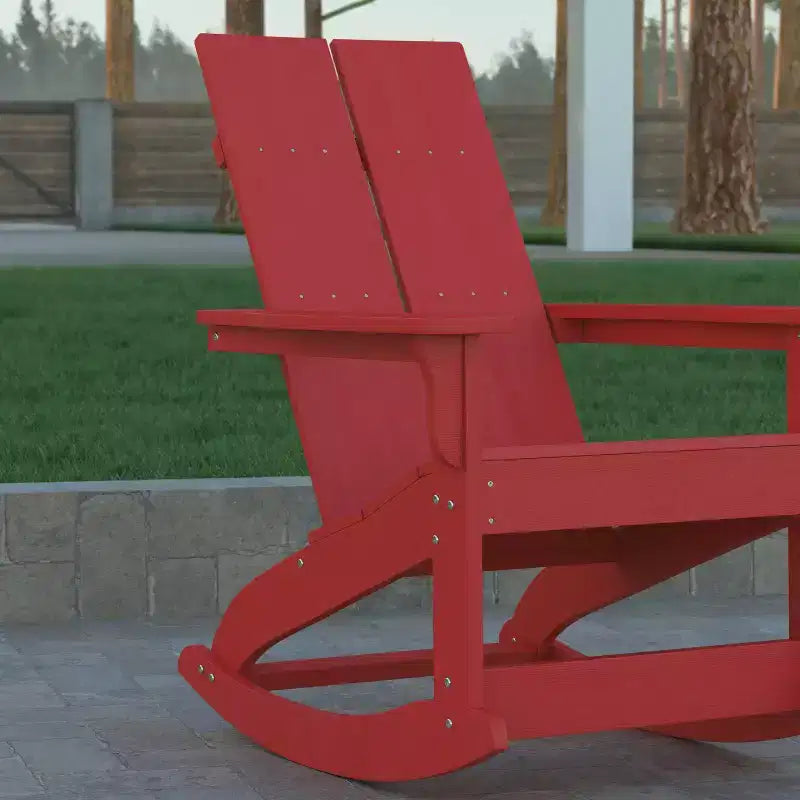 Emma and Oliver Modern All-Weather Poly Resin Adirondack Rocking Chair for Indoor/Outdoor Use