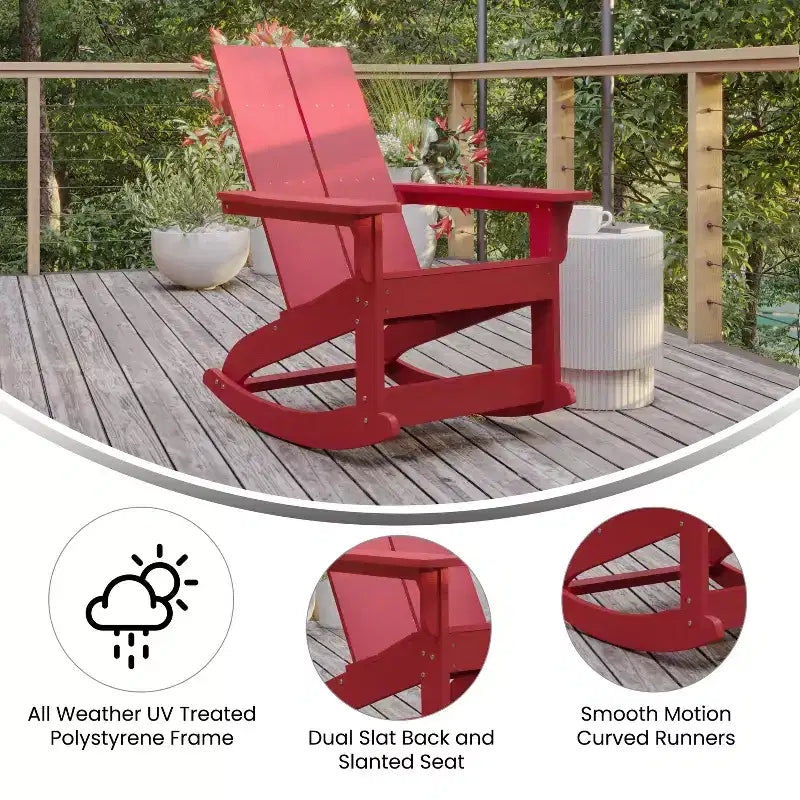 Emma and Oliver Modern All-Weather Poly Resin Adirondack Rocking Chair for Indoor/Outdoor Use
