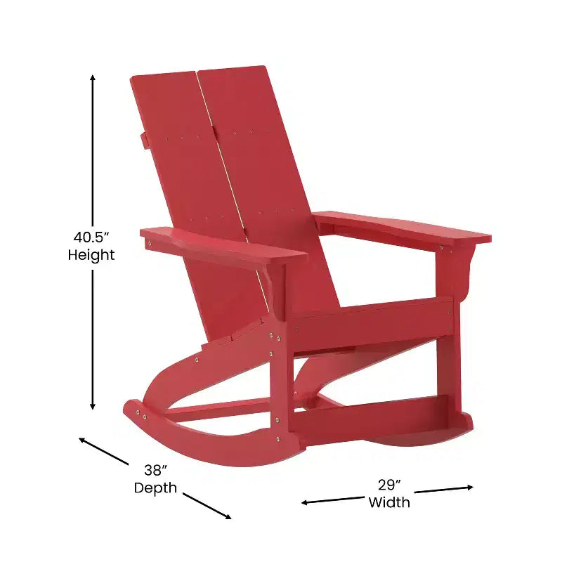 Emma and Oliver Modern All-Weather Poly Resin Adirondack Rocking Chair for Indoor/Outdoor Use