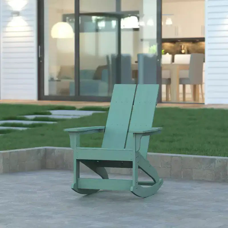 Emma and Oliver Modern All-Weather Poly Resin Adirondack Rocking Chair for Indoor/Outdoor Use