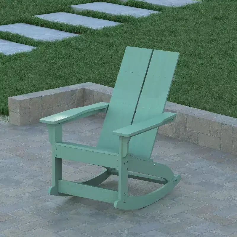 Emma and Oliver Modern All-Weather Poly Resin Adirondack Rocking Chair for Indoor/Outdoor Use