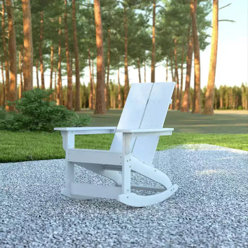 Emma and Oliver Modern All-Weather Poly Resin Adirondack Rocking Chair for Indoor/Outdoor Use