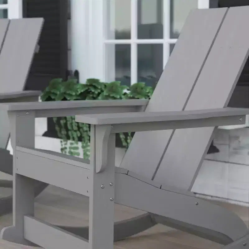 Flash Furniture Finn Sedia a Dondolo Adirondack in Legno di Poliresina con 2 Doghe, Moderna, Commerciale, per Tutte le Stagioni, con Ferramenta in Acciaio Inossidabile Antiruggine