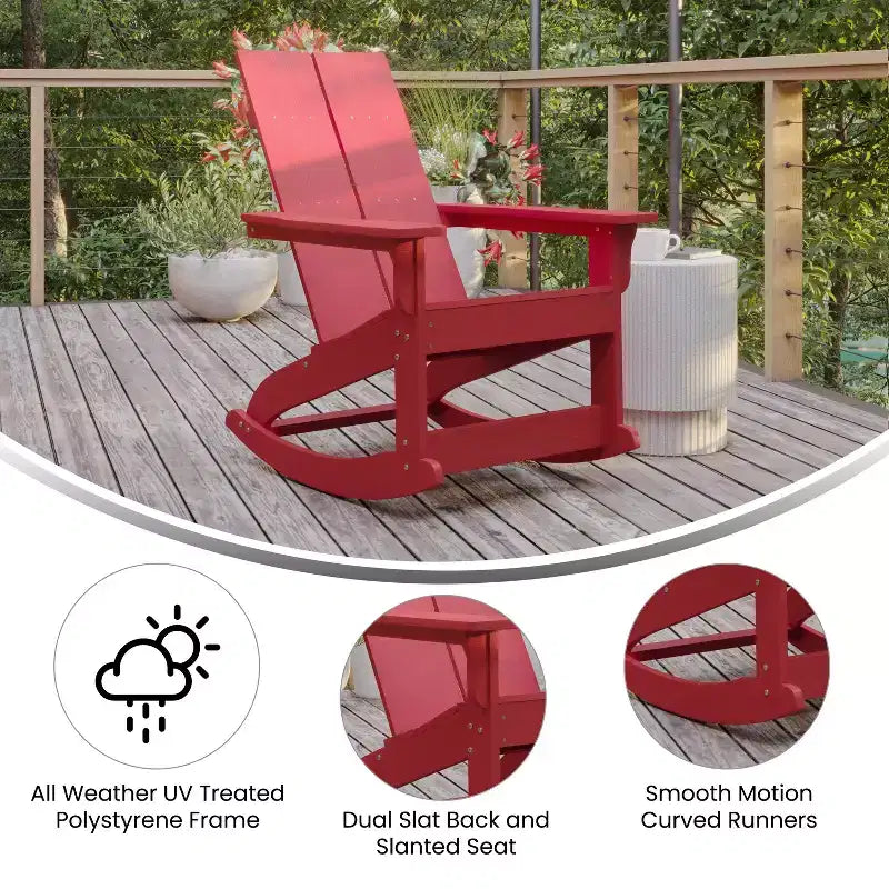 Flash Furniture Finn Sedia a Dondolo Adirondack in Legno di Poliresina con 2 Doghe, Moderna, Commerciale, per Tutte le Stagioni, con Ferramenta in Acciaio Inossidabile Antiruggine