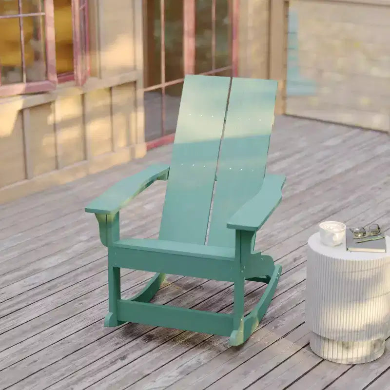 Flash Furniture Finn Sedia a Dondolo Adirondack in Legno di Poliresina con 2 Doghe, Moderna, Commerciale, per Tutte le Stagioni, con Ferramenta in Acciaio Inossidabile Antiruggine