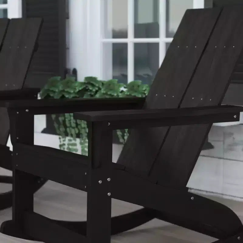 Flash Furniture Finn Sedia a Dondolo Adirondack in Legno di Poliresina con 2 Doghe, Moderna, Commerciale, per Tutte le Stagioni, con Ferramenta in Acciaio Inossidabile Antiruggine