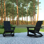 Emma and Oliver Set of 2 Modern All-Weather Poly Resin Adirondack Rocking Chairs for Indoor/Outdoor Use