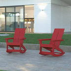 Emma and Oliver Set of 2 Modern All-Weather Poly Resin Adirondack Rocking Chairs for Indoor/Outdoor Use