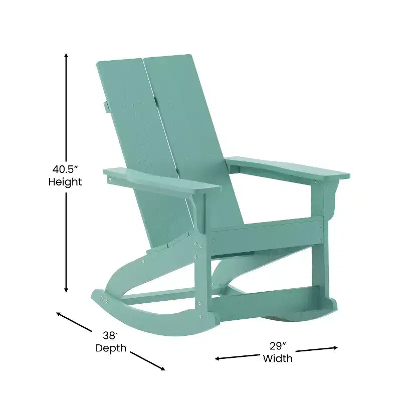 Emma and Oliver Set of 2 Modern All-Weather Poly Resin Adirondack Rocking Chairs for Indoor/Outdoor Use