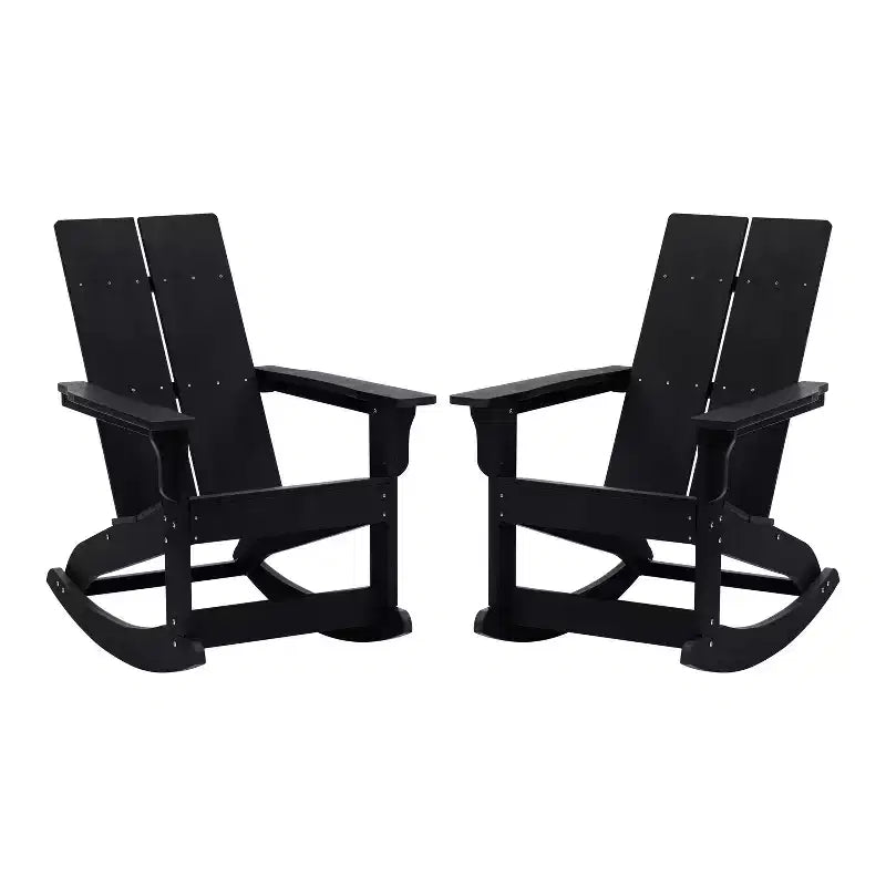 Emma and Oliver Set of 2 Modern All-Weather Poly Resin Adirondack Rocking Chairs for Indoor/Outdoor Use