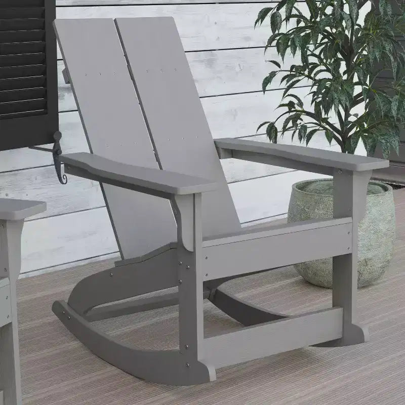 Flash Furniture Finn Moderna Poltrona a Dondolo Adirondack in Poliresina a 2 Doghe per Esterni, Grado Commerciale, con Ferramenta in Acciaio Inossidabile Antiruggine - Set da 2