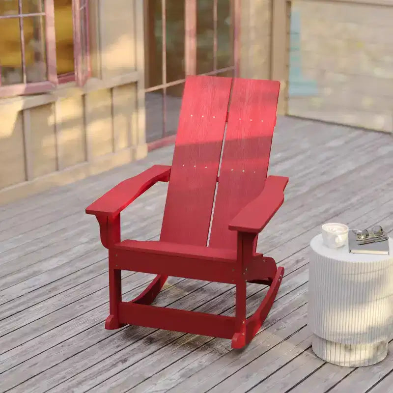 Flash Furniture Finn Moderna Poltrona a Dondolo Adirondack in Poliresina a 2 Doghe per Esterni, Grado Commerciale, con Ferramenta in Acciaio Inossidabile Antiruggine - Set da 2