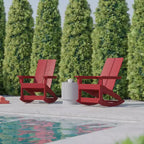 Flash Furniture Finn Moderna Poltrona a Dondolo Adirondack in Poliresina a 2 Doghe per Esterni, Grado Commerciale, con Ferramenta in Acciaio Inossidabile Antiruggine - Set da 2
