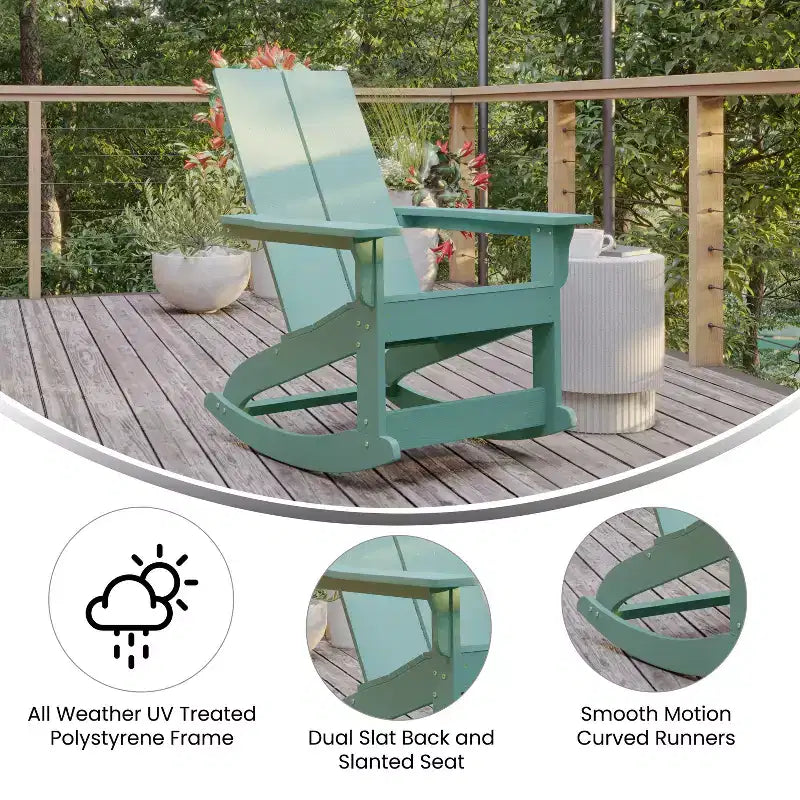 Flash Furniture Finn Moderna Poltrona a Dondolo Adirondack in Poliresina a 2 Doghe per Esterni, Grado Commerciale, con Ferramenta in Acciaio Inossidabile Antiruggine - Set da 2