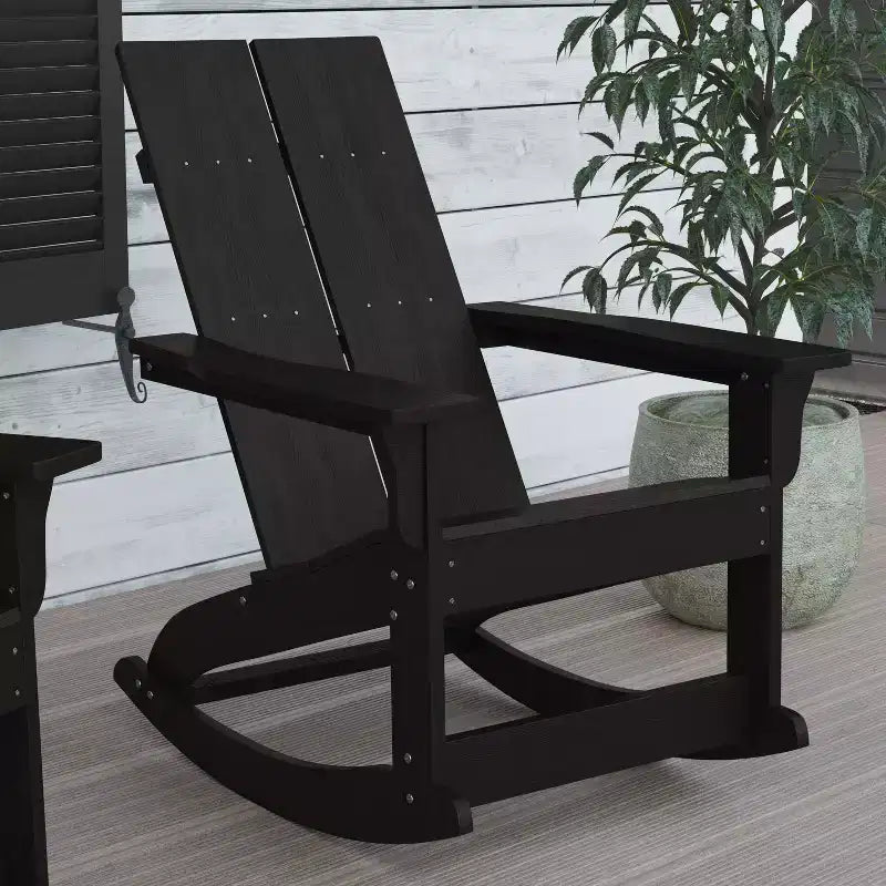 Flash Furniture Finn Moderna Poltrona a Dondolo Adirondack in Poliresina a 2 Doghe per Esterni, Grado Commerciale, con Ferramenta in Acciaio Inossidabile Antiruggine - Set da 2