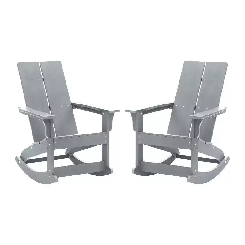 Flash Furniture Finn Moderna Poltrona a Dondolo Adirondack in Poliresina a 2 Doghe per Esterni, Grado Commerciale, con Ferramenta in Acciaio Inossidabile Antiruggine - Set da 2