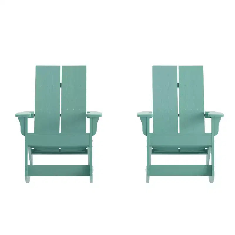Flash Furniture Finn Moderna Poltrona a Dondolo Adirondack in Poliresina a 2 Doghe per Esterni, Grado Commerciale, con Ferramenta in Acciaio Inossidabile Antiruggine - Set da 2