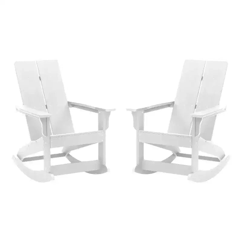 Flash Furniture Finn Moderna Poltrona a Dondolo Adirondack in Poliresina a 2 Doghe per Esterni, Grado Commerciale, con Ferramenta in Acciaio Inossidabile Antiruggine - Set da 2