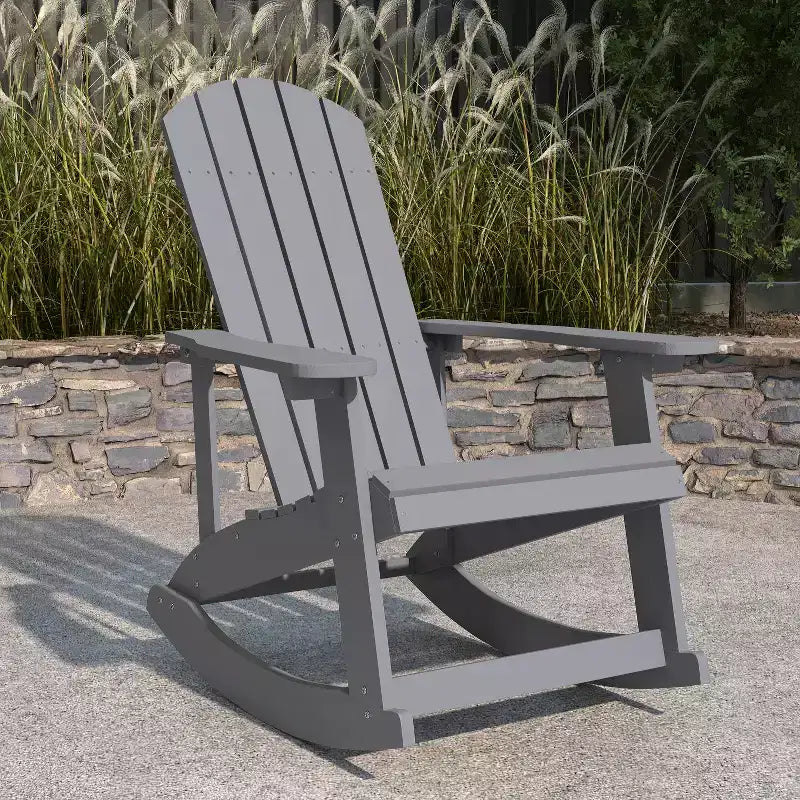 Merrick Lane All-Weather Polyresin Adirondack Rocking Chair with Vertical Slats