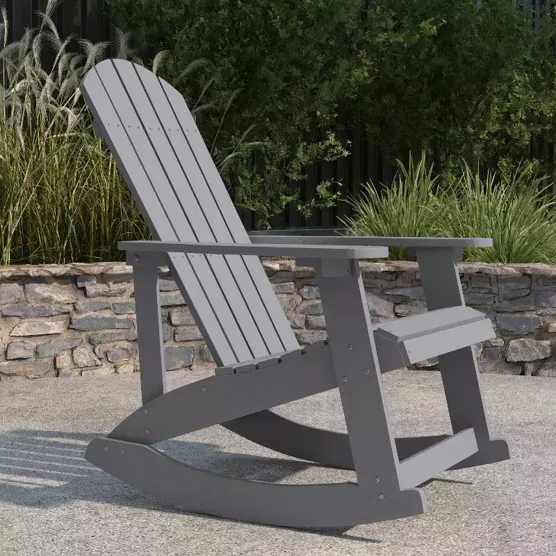 Merrick Lane All-Weather Polyresin Adirondack Rocking Chair with Vertical Slats
