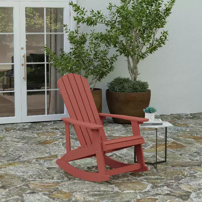 Merrick Lane All-Weather Polyresin Adirondack Rocking Chair with Vertical Slats