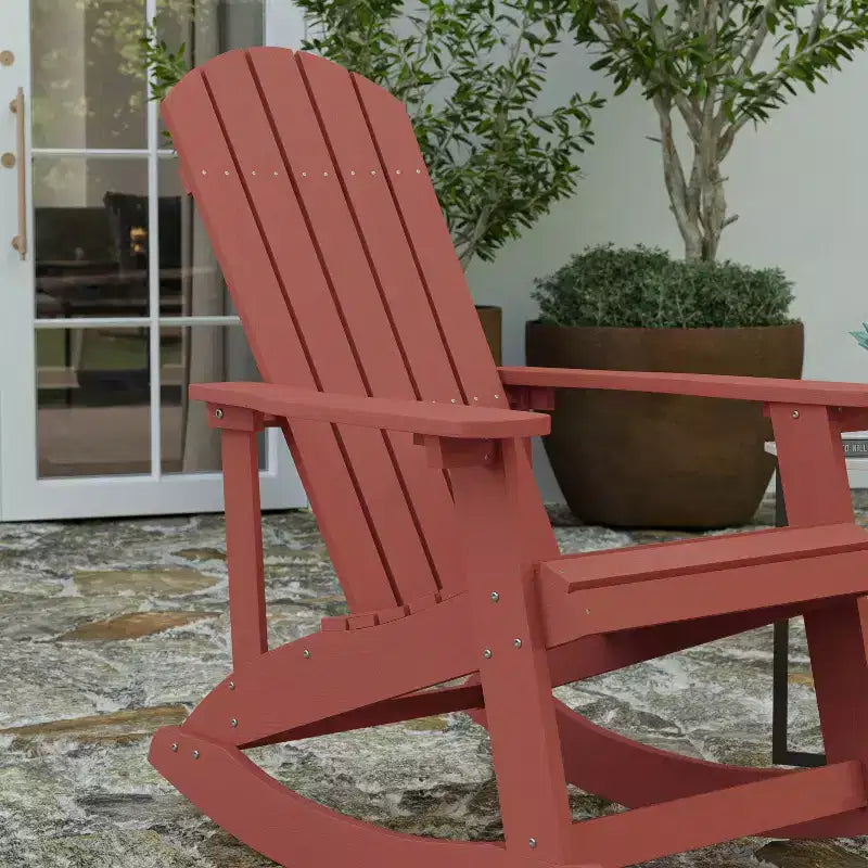 Merrick Lane All-Weather Polyresin Adirondack Rocking Chair with Vertical Slats