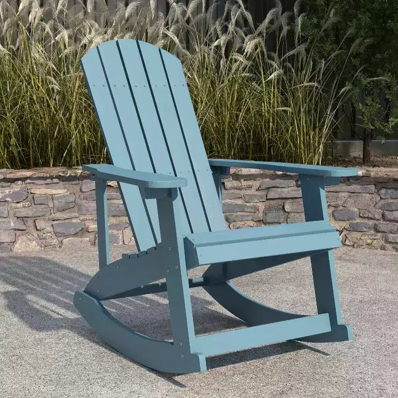 Merrick Lane All-Weather Polyresin Adirondack Rocking Chair with Vertical Slats