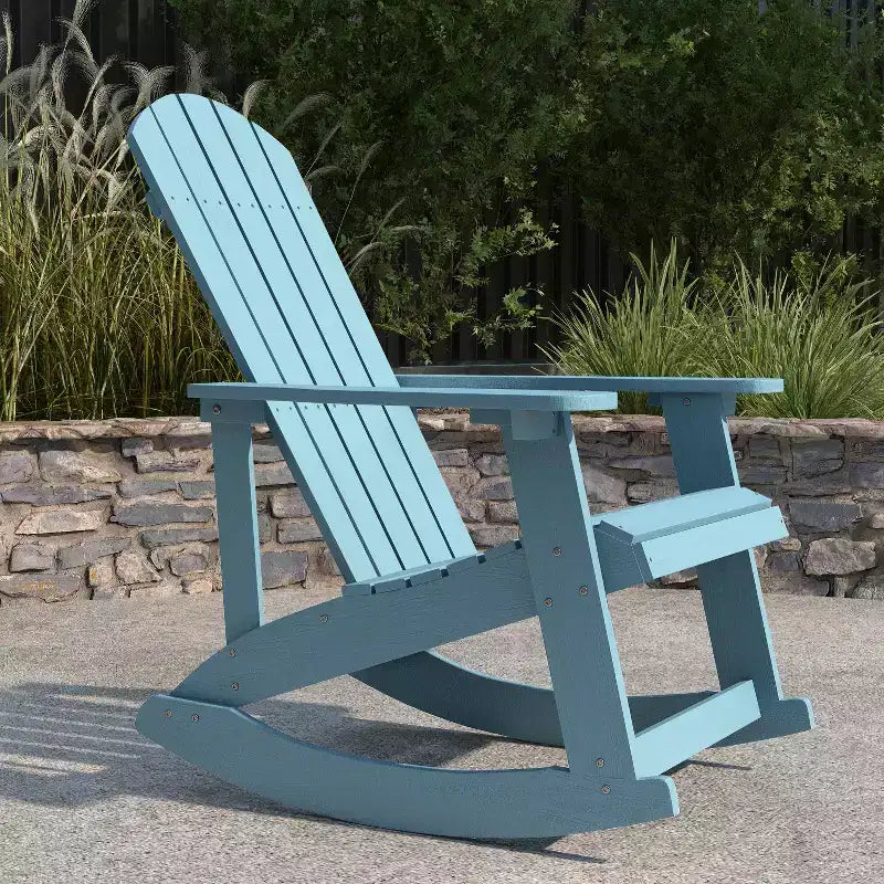 Merrick Lane All-Weather Polyresin Adirondack Rocking Chair with Vertical Slats