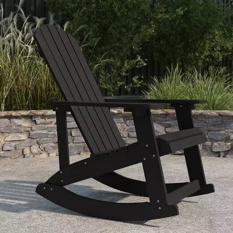Merrick Lane All-Weather Polyresin Adirondack Rocking Chair with Vertical Slats