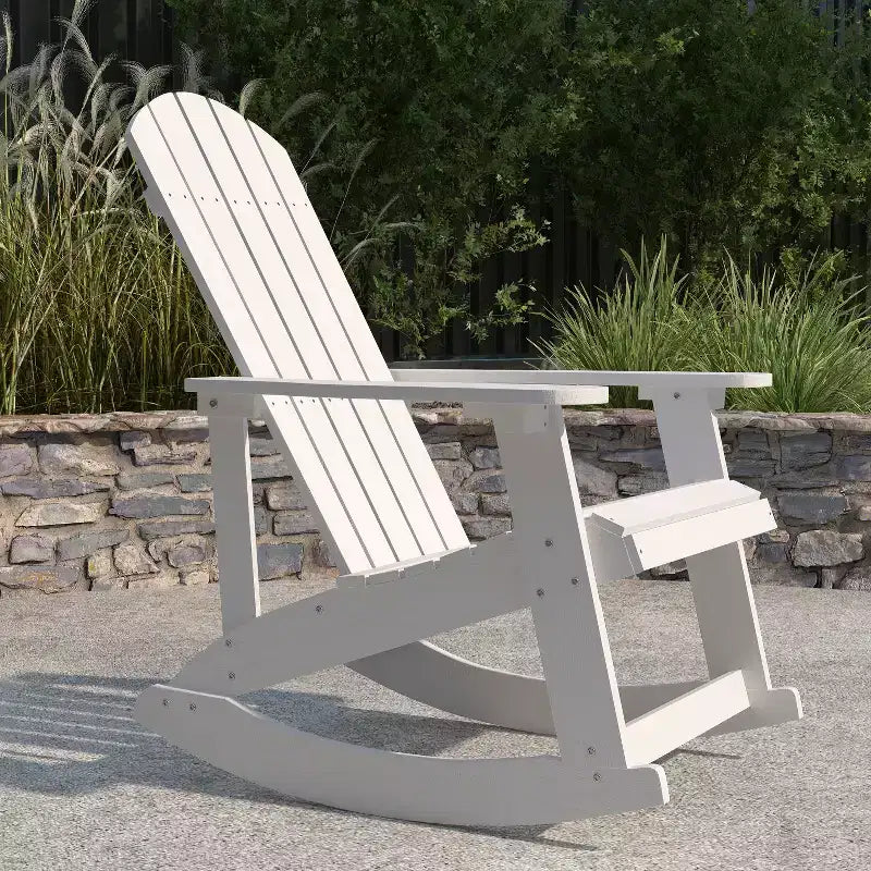 Merrick Lane All-Weather Polyresin Adirondack Rocking Chair with Vertical Slats
