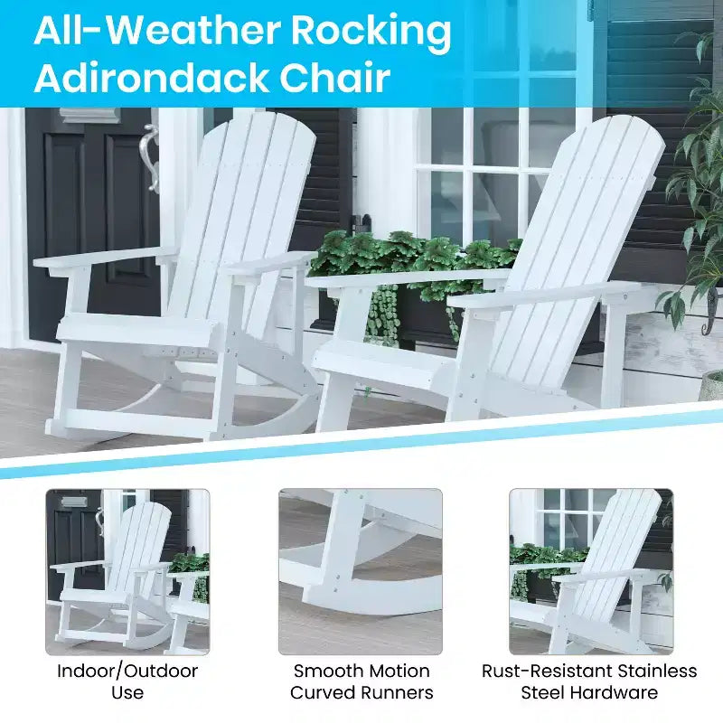 Merrick Lane All-Weather Polyresin Adirondack Rocking Chair with Vertical Slats