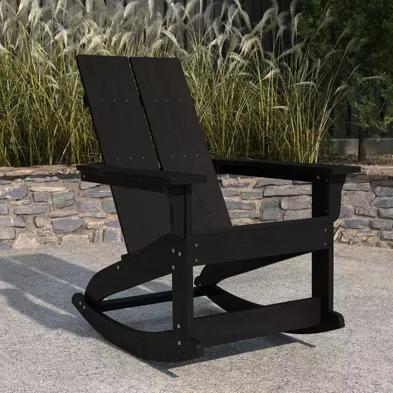 Merrick Lane Wellington UV Treated All-Weather Polyresin Adirondack Rocking Chair for Patio, Sunroom, Deck and More