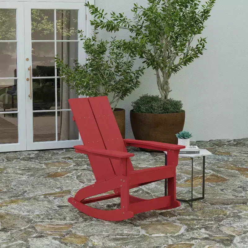 Merrick Lane Wellington UV Treated All-Weather Polyresin Adirondack Rocking Chair for Patio, Sunroom, Deck and More