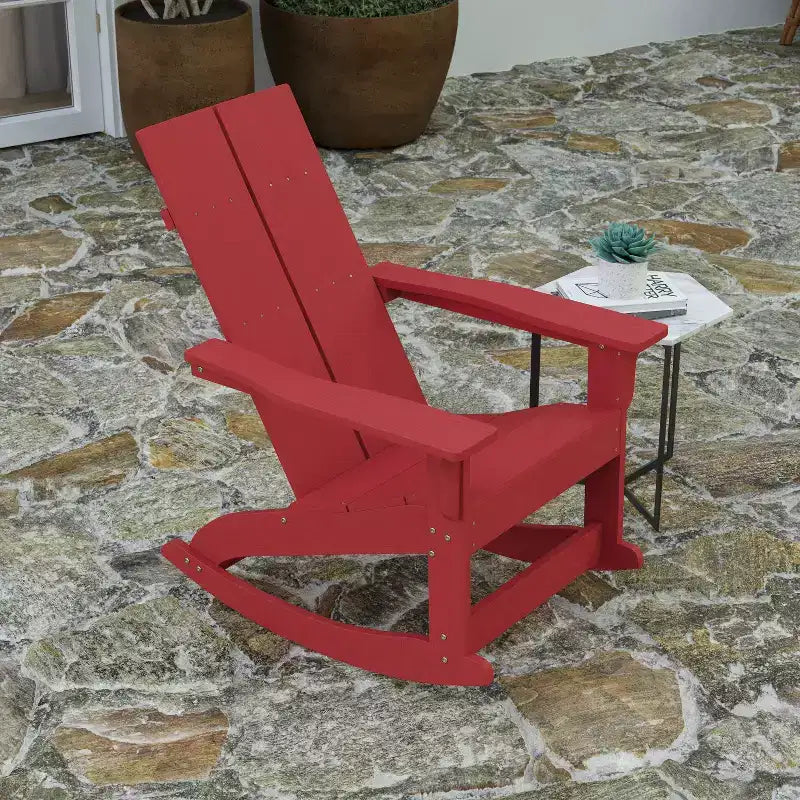Merrick Lane Wellington UV Treated All-Weather Polyresin Adirondack Rocking Chair for Patio, Sunroom, Deck and More