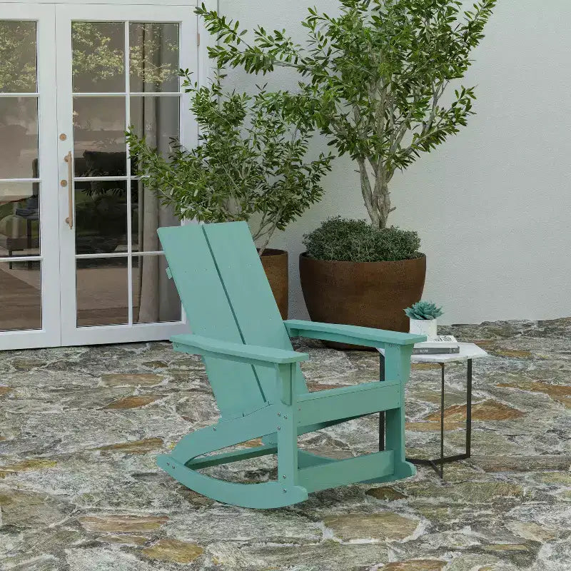 Merrick Lane Wellington UV Treated All-Weather Polyresin Adirondack Rocking Chair for Patio, Sunroom, Deck and More