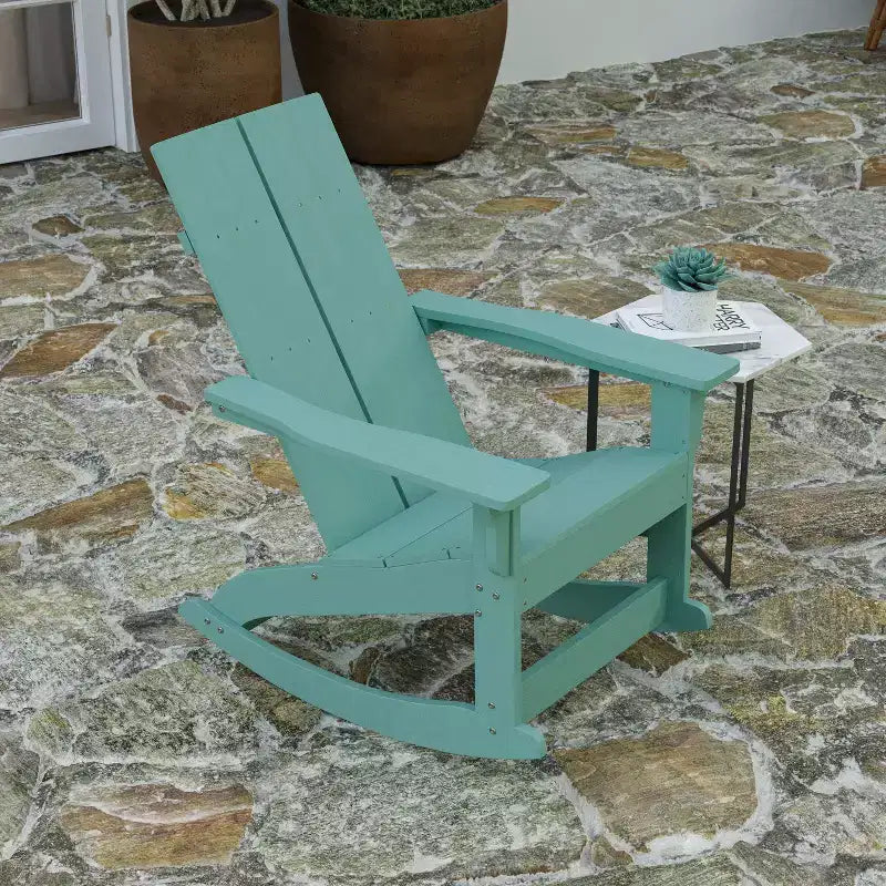 Merrick Lane Wellington UV Treated All-Weather Polyresin Adirondack Rocking Chair for Patio, Sunroom, Deck and More