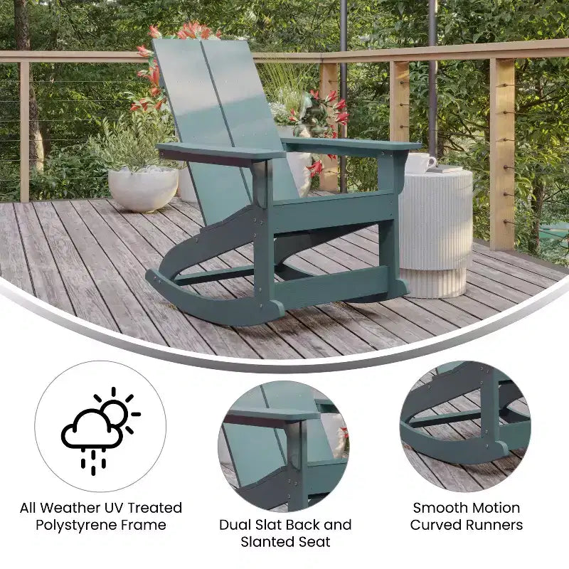 Merrick Lane Wellington UV Treated All-Weather Polyresin Adirondack Rocking Chair for Patio, Sunroom, Deck and More