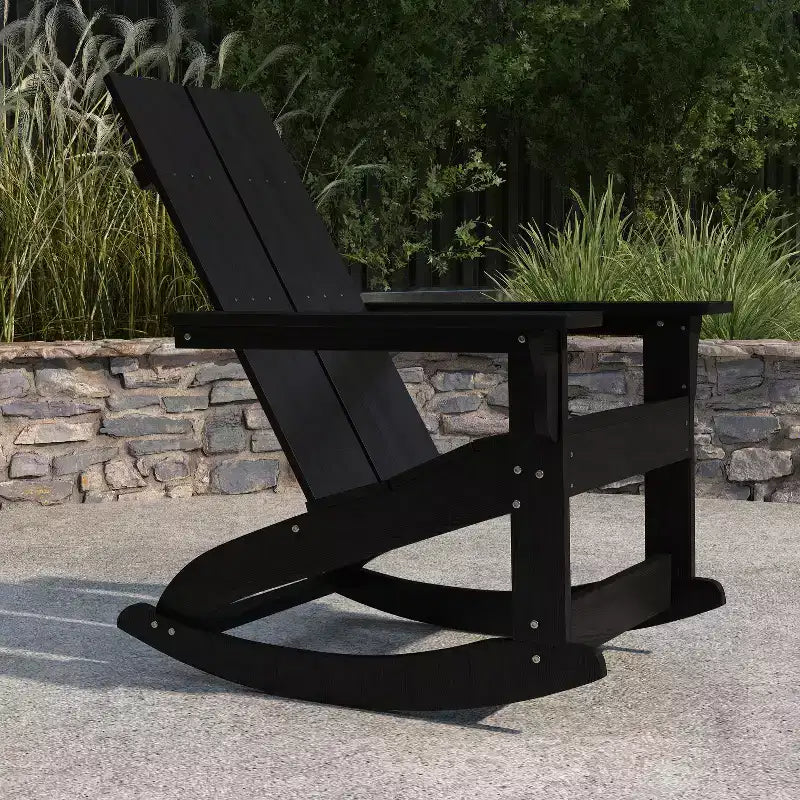 Merrick Lane Wellington UV Treated All-Weather Polyresin Adirondack Rocking Chair for Patio, Sunroom, Deck and More