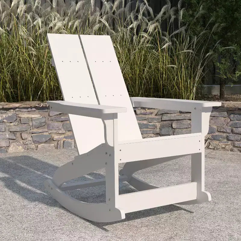 Merrick Lane Wellington UV Treated All-Weather Polyresin Adirondack Rocking Chair for Patio, Sunroom, Deck and More