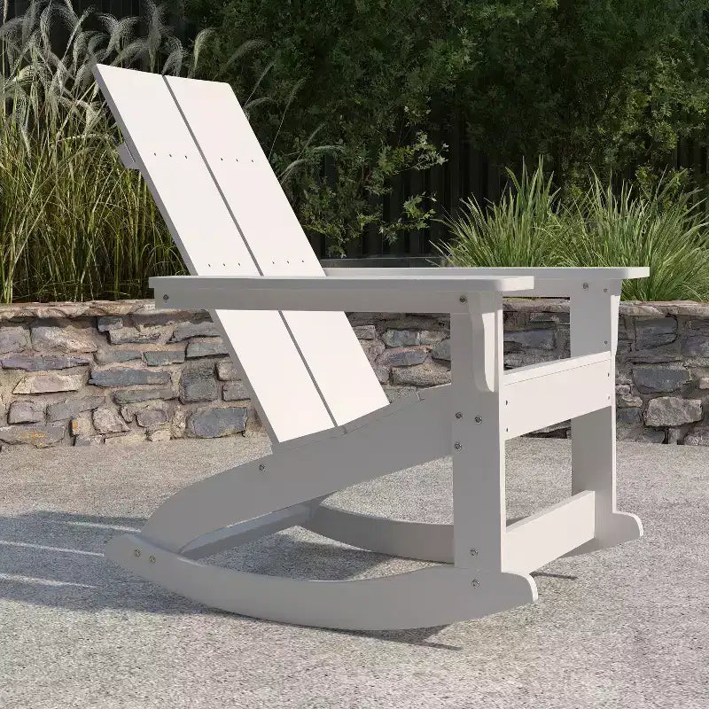 Merrick Lane Wellington UV Treated All-Weather Polyresin Adirondack Rocking Chair for Patio, Sunroom, Deck and More