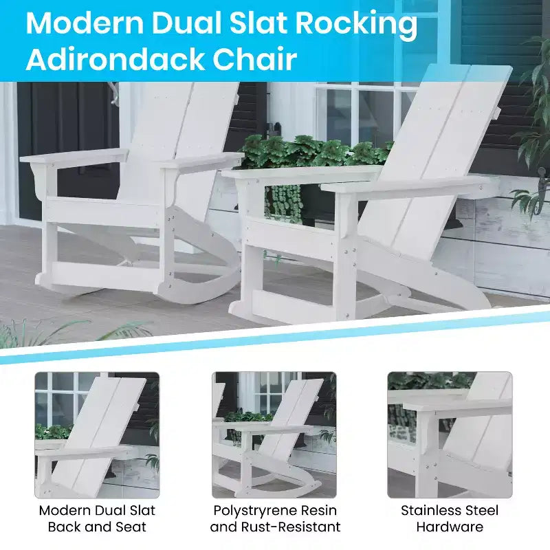 Merrick Lane Wellington UV Treated All-Weather Polyresin Adirondack Rocking Chair for Patio, Sunroom, Deck and More
