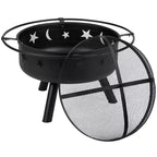 Merrick Lane Ayala 5 Piece Outdoor Leisure Set with Set of 4 Poly Resin Adirondack Chairs and Star and Moon Iron Fire Pit