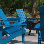 Merrick Lane Ayala 5 Piece Outdoor Leisure Set with Set of 4 Poly Resin Adirondack Chairs and Star and Moon Iron Fire Pit