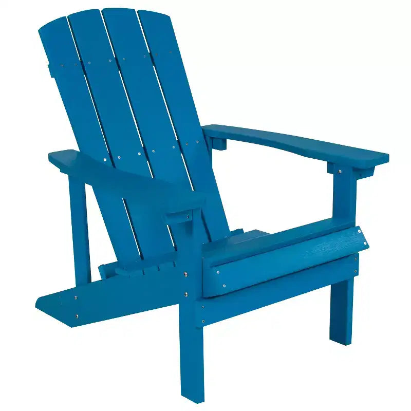 Merrick Lane Ayala 5 Piece Outdoor Leisure Set with Set of 4 Poly Resin Adirondack Chairs and Star and Moon Iron Fire Pit