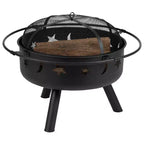 Merrick Lane Ayala 5 Piece Outdoor Leisure Set with Set of 4 Poly Resin Adirondack Chairs and Star and Moon Iron Fire Pit