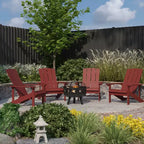 Merrick Lane Ayala 5 Piece Outdoor Leisure Set with Set of 4 Poly Resin Adirondack Chairs and Star and Moon Iron Fire Pit