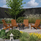 Merrick Lane Ayala 5 Piece Outdoor Leisure Set with Set of 4 Poly Resin Adirondack Chairs and Star and Moon Iron Fire Pit