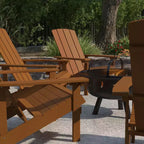 Merrick Lane Ayala 5 Piece Outdoor Leisure Set with Set of 4 Poly Resin Adirondack Chairs and Star and Moon Iron Fire Pit